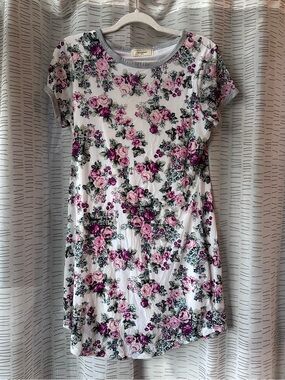 Floral Short Sleeve Mini Dress - Pink Floral on White